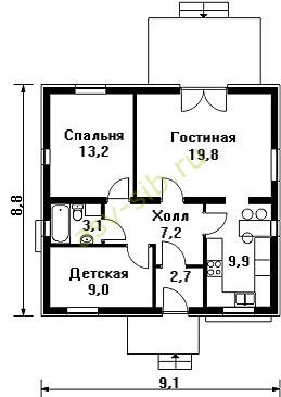 Небольшой дом из бетона по проекту П-65: планировка первого этажа