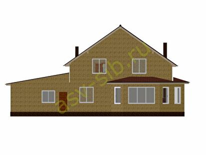 Вид сзади на частный жилой кирпичный дом по проекту К-279.