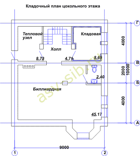 Брусовой дом в три этажа: план цокольного этажа