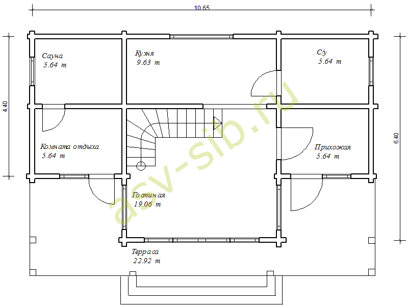 План первого этажа дачного дома с баней, проект Б74-73