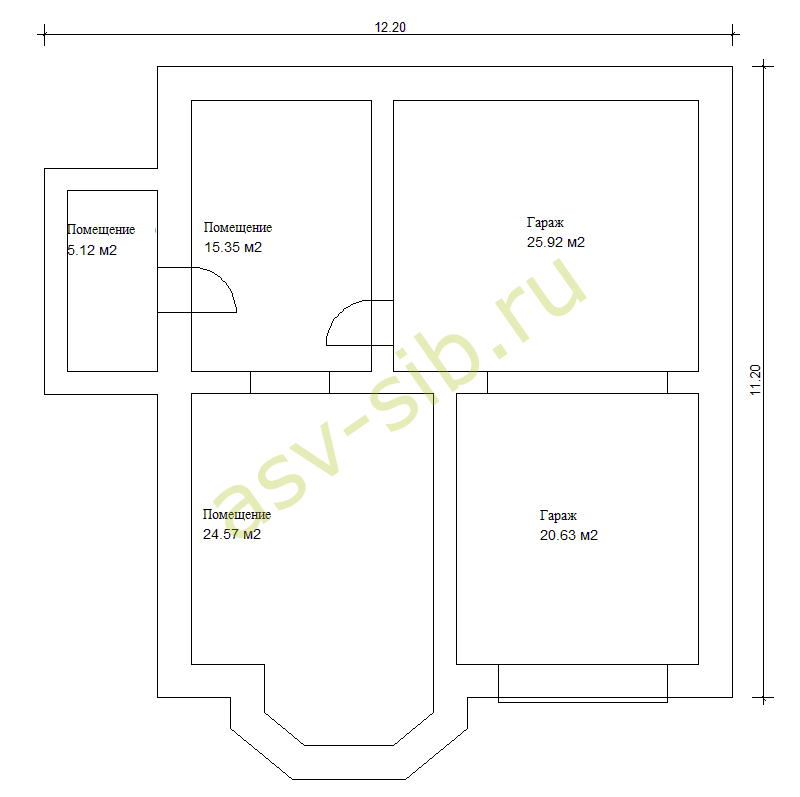 План цокольного этажа дома с гаражом в цоколе по проекту К-273