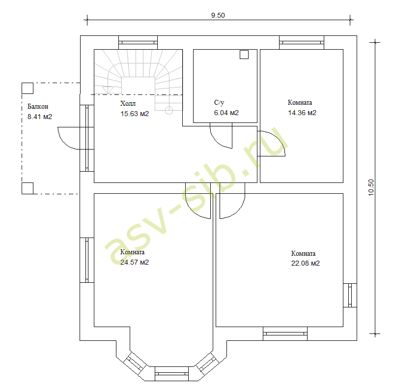 Планировка второго этажа кирпичного дома с гаражом в цоколе, проект К-273